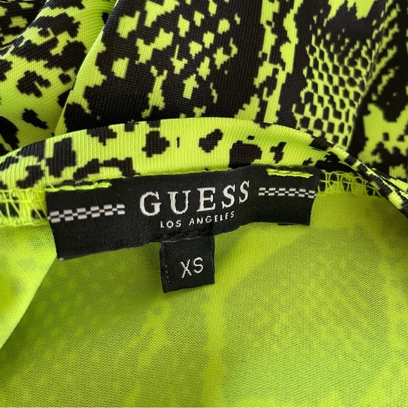 Guess Neon Lime Green Snake Animal Print Cut Out Bodysuit Short Sleeve Size XS - Picture 7 of 8